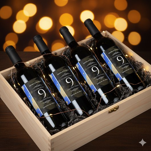 Étiquette Pour Bouteilles De Vin Élégant 9e anniversaire Mariage Lapis Lazuli