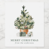 Étiquette Pour Bouteilles De Vin Elégant Aquarelle Arbre de Noël (Étiquettes simples)