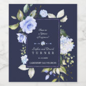 Étiquette Pour Bouteilles De Vin Elégant Aquarelle bleu Fleurs Mariage de cadre (Étiquettes simples)
