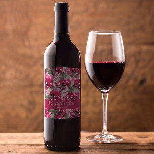 Étiquette Pour Bouteilles De Vin Elégant Aquarelle rose Fleurs Mariage