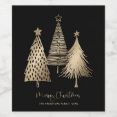 Étiquette Pour Bouteilles De Vin Élégant Arbre de Noël Or Joyeux Noël (Étiquettes simples)