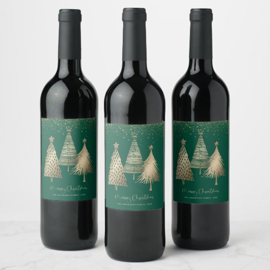 Étiquette Pour Bouteilles De Vin Elégant Arbre de Noël Or Parties scintillant neige (Bouteilles)