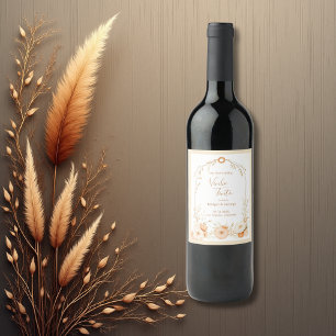 Étiquette Pour Bouteilles De Vin élégant beige Rustique Floral Mariage Étiquette de