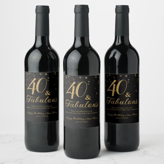 Étiquette Pour Bouteilles De Vin Elégant Black and Gold 40 et Fabuleux anniversaire (Bouteilles)