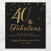 Étiquette Pour Bouteilles De Vin Elégant Black and Gold 40 et Fabuleux anniversaire (Étiquettes simples)