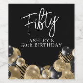 Étiquette Pour Bouteilles De Vin Elégant Black Gold 50e anniversaire (Étiquettes simples)