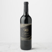 Étiquette Pour Bouteilles De Vin Elegant Black Gold Agate 90th Birthday Party (Devant)