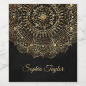 Étiquette Pour Bouteilles De Vin Elegant Black Gold Mandala Floral Design (Étiquettes simples)