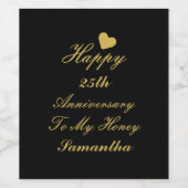 Étiquette Pour Bouteilles De Vin Élégant Black Gold Script 25ème anniversaire heure (Étiquettes simples)