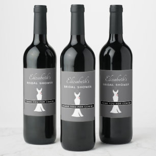 Étiquette Pour Bouteilles De Vin Elégant blanc sur gris - Fête des mariées élégante