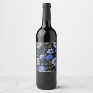 Étiquette Pour Bouteilles De Vin Elégant bleu argenté blanc élégant floral rétro