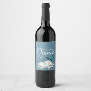 Étiquette Pour Bouteilles De Vin Elégant bleu clair Quinceañera - Papillon personna