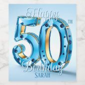 Étiquette Pour Bouteilles De Vin Elégant Blue and Gold Gemstone 50e anniversaire (Étiquettes simples)