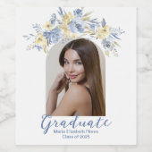 Étiquette Pour Bouteilles De Vin Élégant Blue Jaune Floral Party de graduation (Étiquettes simples)