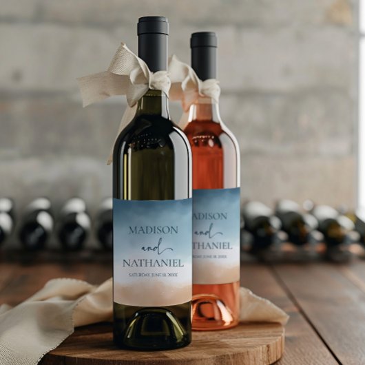 Étiquette Pour Bouteilles De Vin Elégant Blue Ocean Beach Mariage de sable