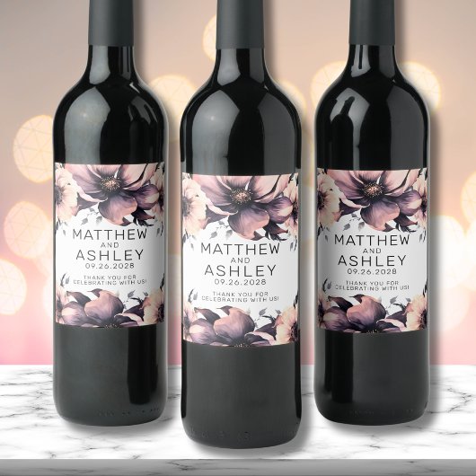 Étiquette Pour Bouteilles De Vin Élégant Boho Blush rose Mariage floral