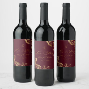 Étiquette Pour Bouteilles De Vin Élégant Boho Mariage Automne Bourgogne Or