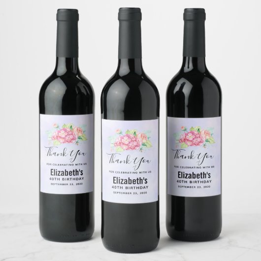 Étiquette Pour Bouteilles De Vin Elégant Bouquet de fleurs rose Aquarelle Anniversa (Bouteilles)