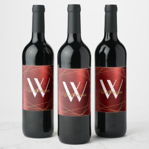 Étiquette Pour Bouteilles De Vin Élégant Bourgogne brossé Nom du monogramme mét