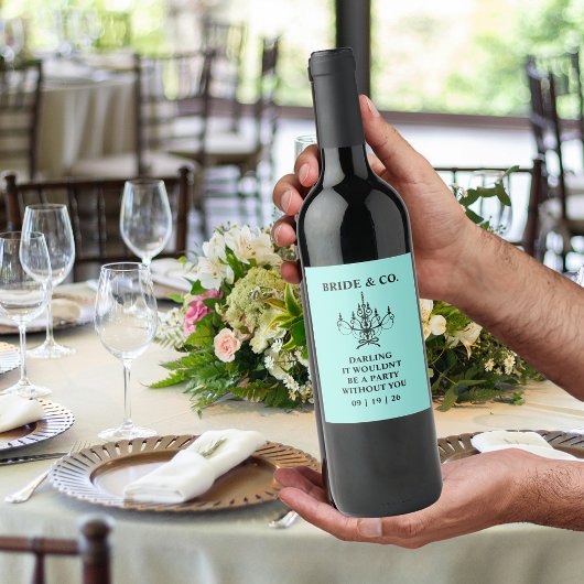 Étiquette Pour Bouteilles De Vin Elegant Bride & Co. Réception de Mariage Sarcelle