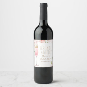 Étiquette Pour Bouteilles De Vin Élégant Brunch de Fleurs Roses & Bubbly Enterremen