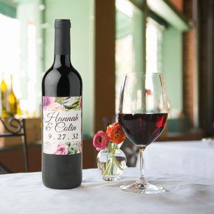 Étiquette Pour Bouteilles De Vin Elégant Cadre Floral Rose Blush Purple Peach Blanc