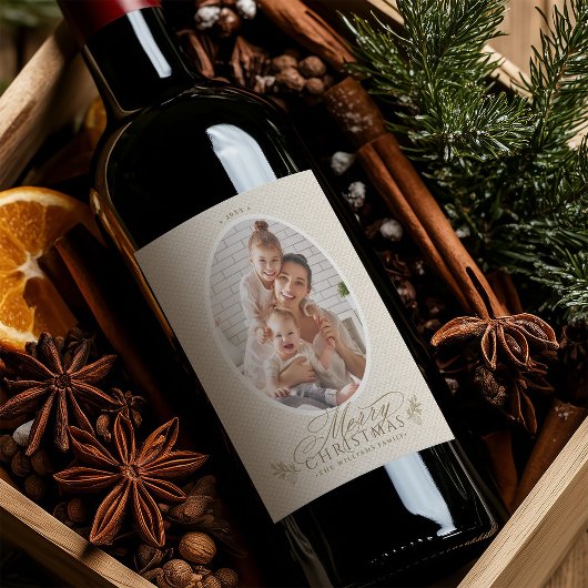 Étiquette Pour Bouteilles De Vin Elégant cadre ovale Joyeux Noël Photo