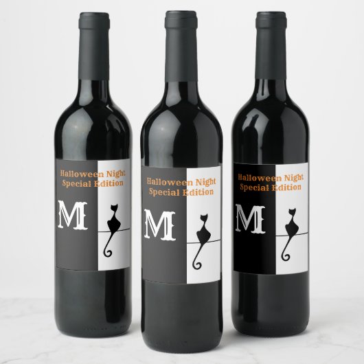 Étiquette Pour Bouteilles De Vin Élégant chat noir avec classique initial (Bouteilles)