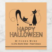 Étiquette Pour Bouteilles De Vin Élégant chat noir, Joyeux Halloween (Étiquettes simples)
