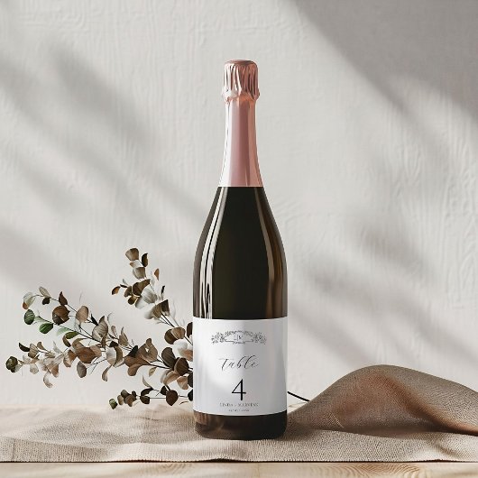 Étiquette Pour Bouteilles De Vin Élégant & Chic mariage monogramme de crête botaniq