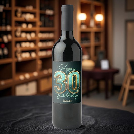 Étiquette Pour Bouteilles De Vin Elégant Chic Turquoise et métal or 30e anniversair