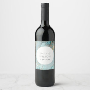 ÉTIQUETTE POUR BOUTEILLES DE VIN ÉLÉGANT CLASSE AQUA BLEU PAUSÉ OR AGATE MARIAGE