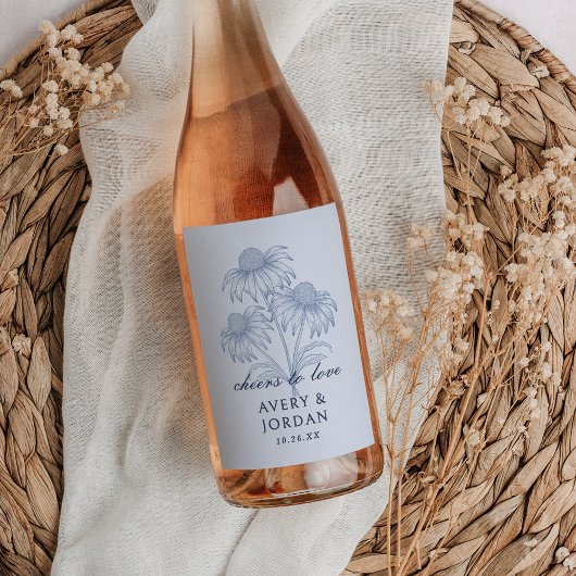 Étiquette Pour Bouteilles De Vin Élégant Conflower Floral Dusty Blue Mariage