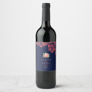Étiquette Pour Bouteilles De Vin Élégant corail floral et dentelle