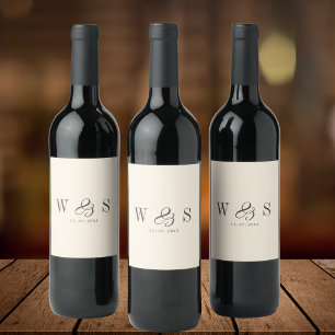 Étiquette Pour Bouteilles De Vin Élégant couple mariage initial crème naturelle