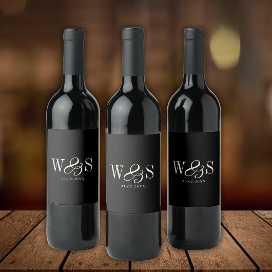 Étiquette Pour Bouteilles De Vin Élégant couple noir mariage initial