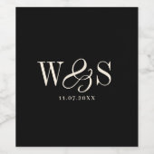 Étiquette Pour Bouteilles De Vin Élégant couple noir mariage initial (Étiquettes simples)