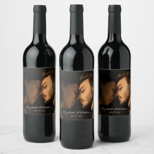 Étiquette Pour Bouteilles De Vin Élégant Couple Photo Anniversaire Mariage