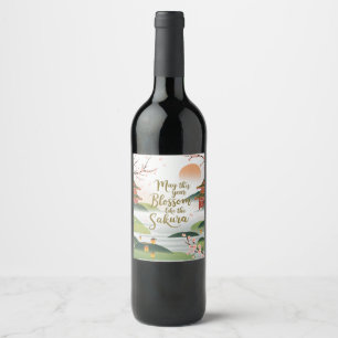 Étiquette Pour Bouteilles De Vin Elégant design de jardin japonais - Sakura Blossom