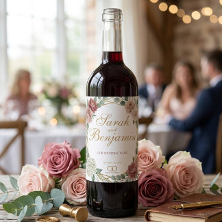 Étiquette Pour Bouteilles De Vin Elegant Dusty Rose Geometric Floral Watercolor 