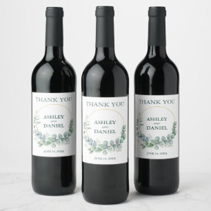 Étiquette Pour Bouteilles De Vin Elégant Eucalyptus moderne Mariage or