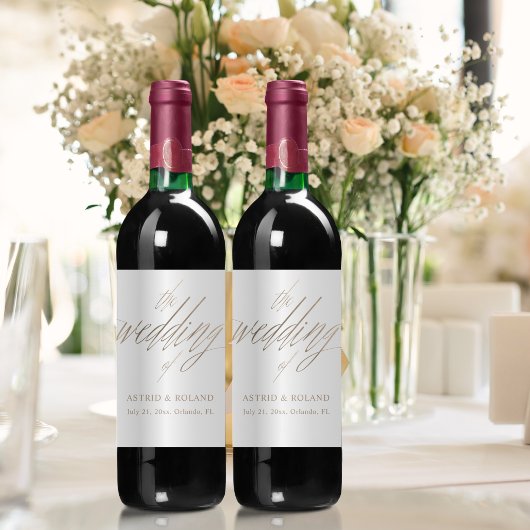 Étiquette Pour Bouteilles De Vin Elégant Faux Metallic Gold & White Mariage