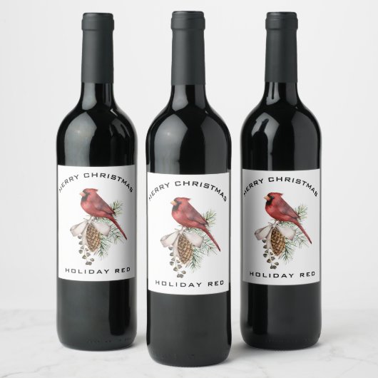 Étiquette Pour Bouteilles De Vin Élégant Festif Beau Cardinal de Noël (Bouteilles)