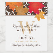 Étiquette Pour Bouteilles De Vin Élégant Feuilles d'automne Mariage Monogramme (Étiquettes simples)