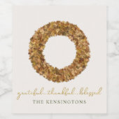 Étiquette Pour Bouteilles De Vin Élégant Feuilles d'automne Thanksgiving Wreath (Étiquettes simples)