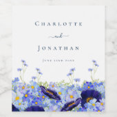 Étiquette Pour Bouteilles De Vin Elégant Fleur sauvage bleu (Étiquettes simples)
