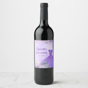 Étiquette Pour Bouteilles De Vin Élégant flocon de neige violet Noël Quinceañera