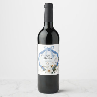 Étiquette Pour Bouteilles De Vin Élégant floral Dusty Baptême bleu