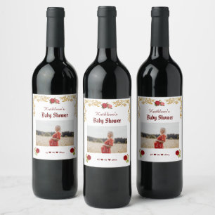 Étiquette Pour Bouteilles De Vin Élégant Floral et Baby shower or Étiquette de vin