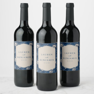 Étiquette Pour Bouteilles De Vin Élégant floral marine